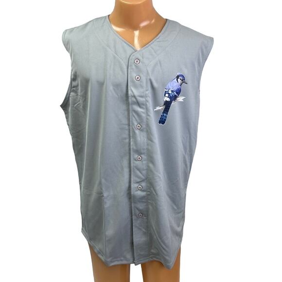 New Tag Team Mens Large Blue Jay Button Down Sleeveless Baseball Jersey - Picture 1 of 4